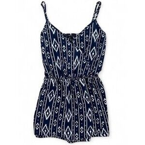 Navy and White Boho Romper Women's Large